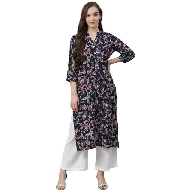 PATLANI Women's Crepe Full Stitched Kurti. Dark Blue