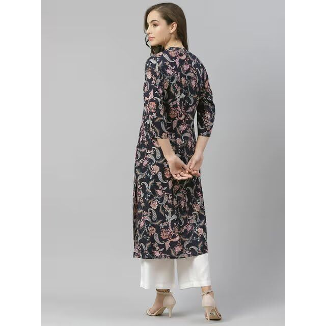 PATLANI Women's Crepe Full Stitched Kurti. Dark Blue
