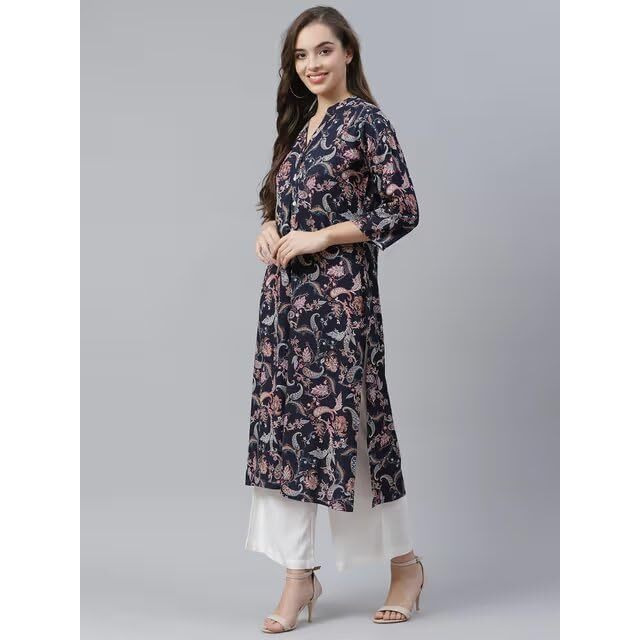 PATLANI Women's Crepe Full Stitched Kurti. Dark Blue
