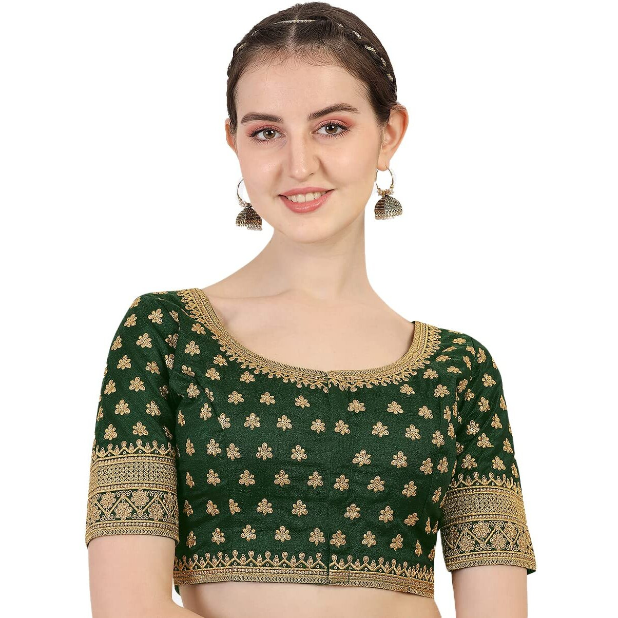 Pujia Mills Women's Silk Embroidery Sequins Work Readymade Saree Blouse