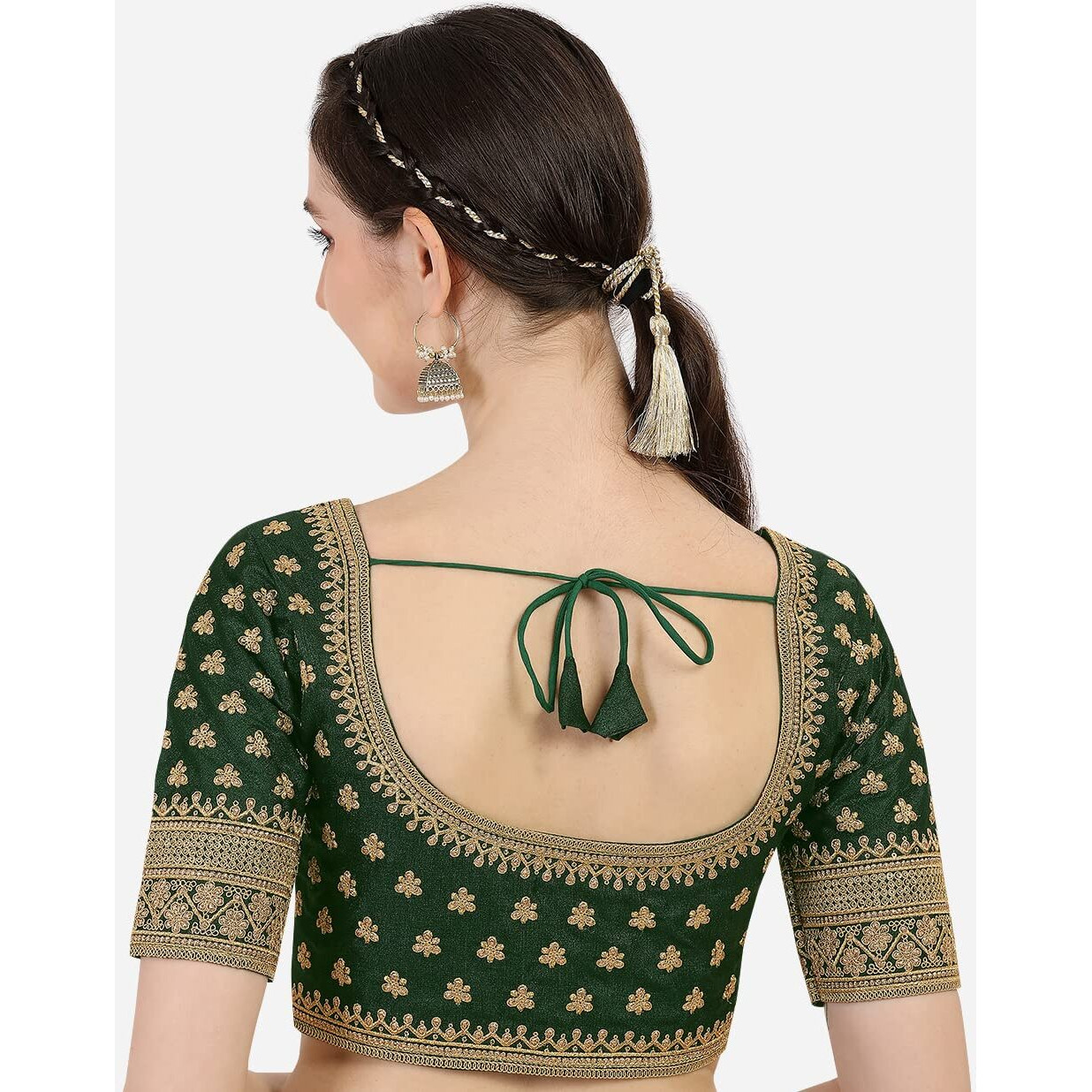Pujia Mills Women's Silk Embroidery Sequins Work Readymade Saree Blouse