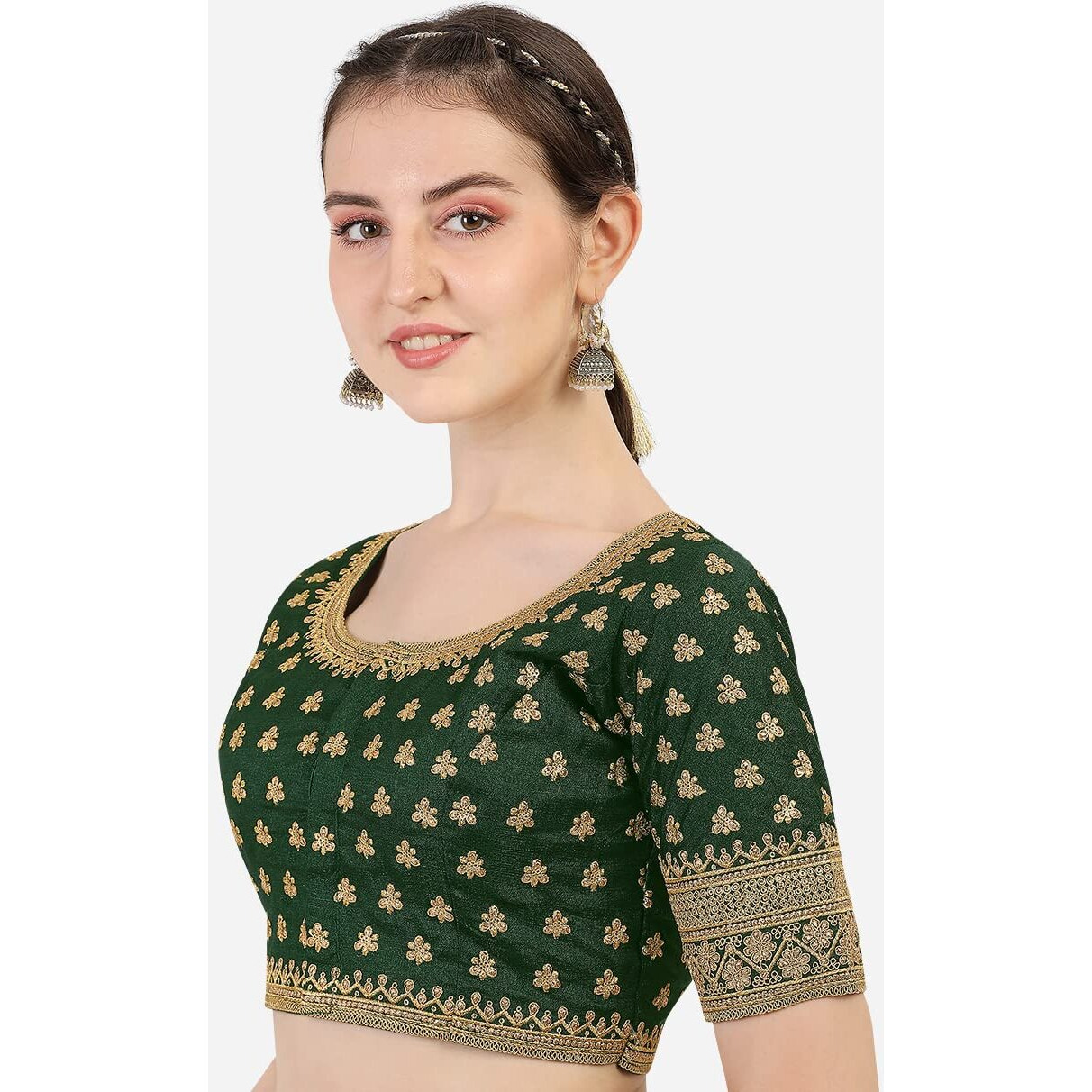 Pujia Mills Women's Silk Embroidery Sequins Work Readymade Saree Blouse