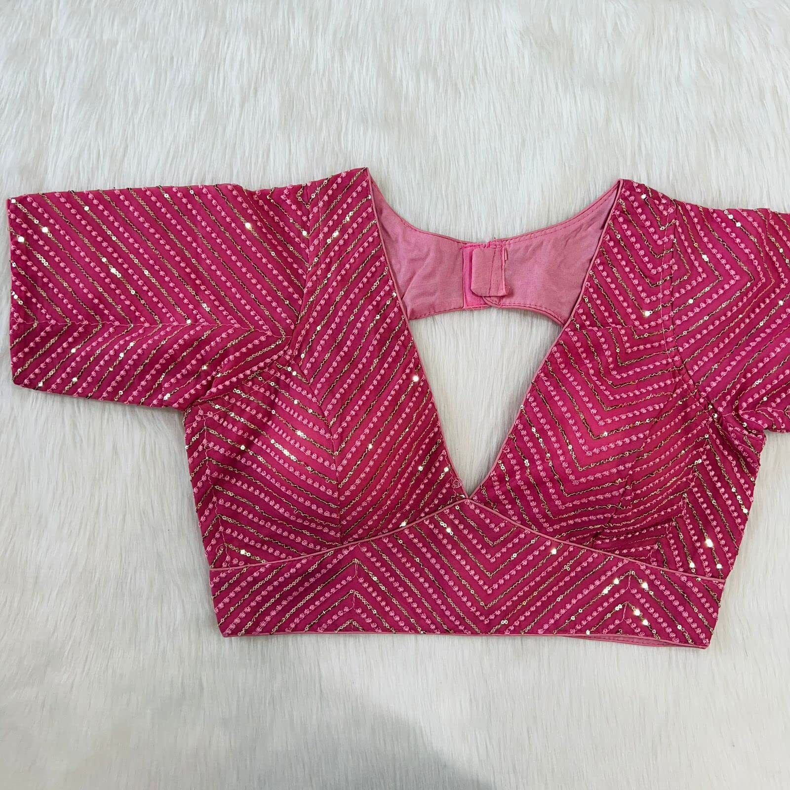 Vihu Fashion Womens Fancy Readymade Half Sleeve Sequins Saree Blouse(Sequins Butti Pink_38)