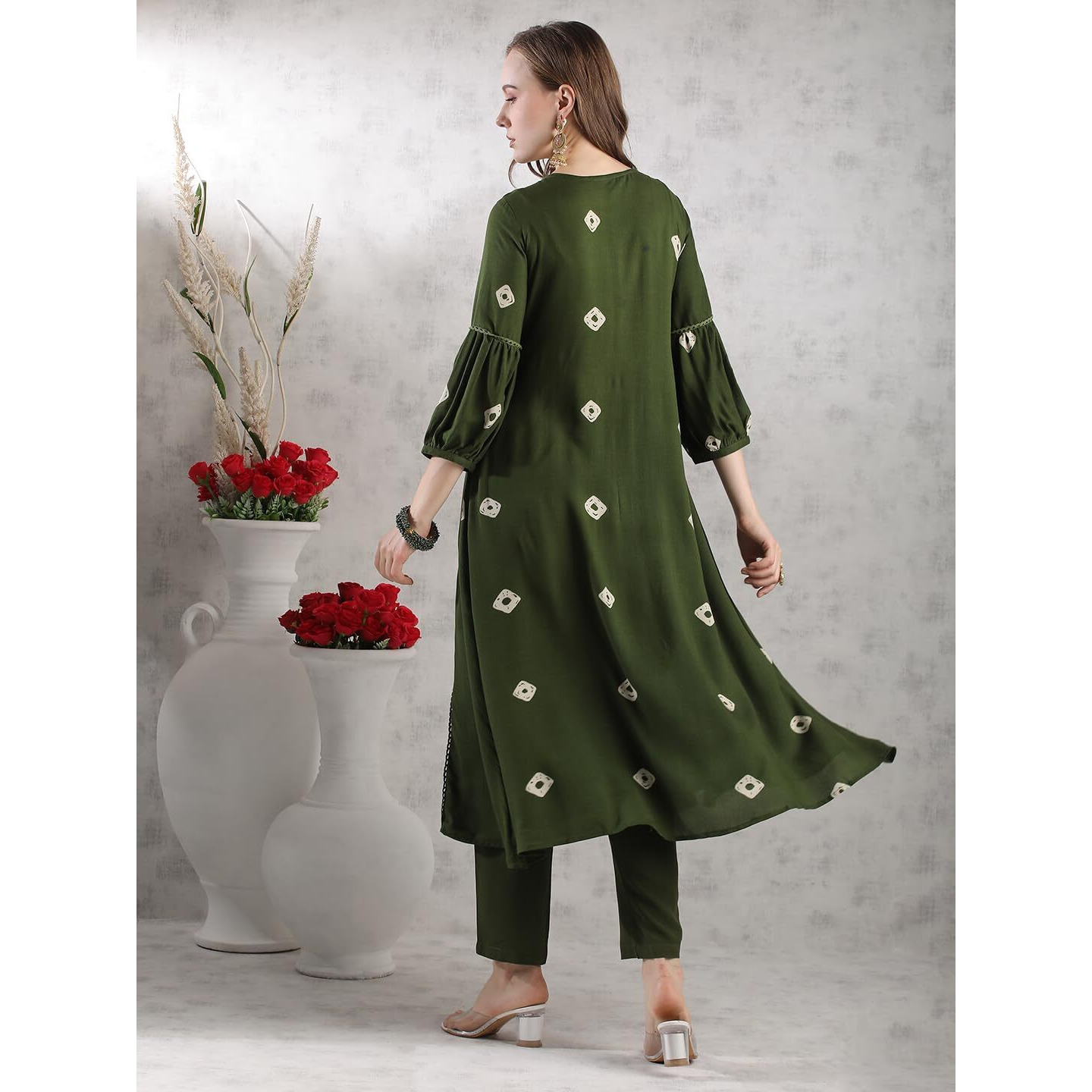 GoSriKi Women's Rayon Blend Anarkali Printed Kurta with Pant (ANVESHI METHI-VKS03-GS_S_Green_Small)