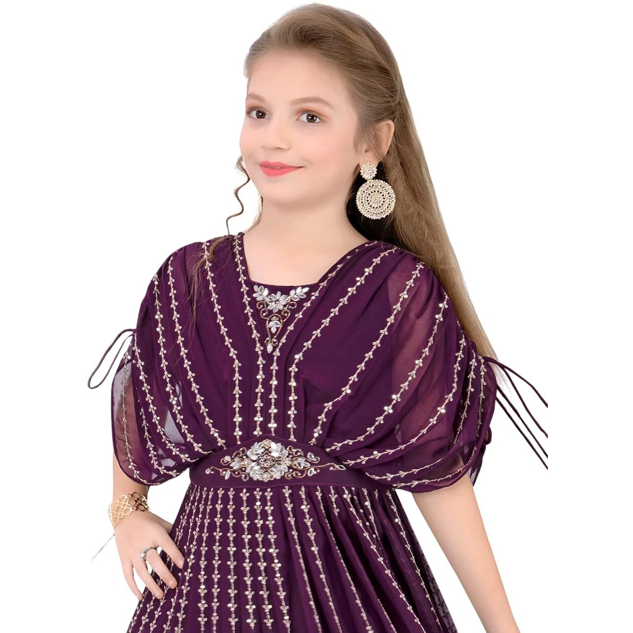 White Button New Kids Party Gown for Girls Maxi DRSS Wine