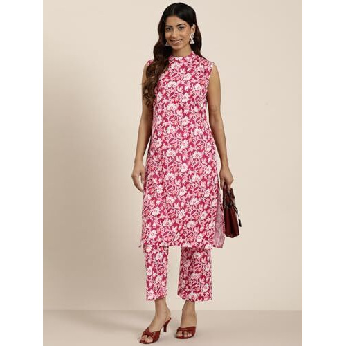 Shiv Textiles Cotton Printed Kurta Set For Women.(KP-208-Maroon-3XL)