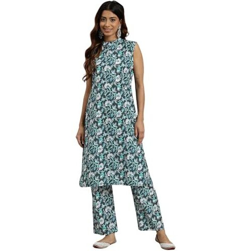 Shiv Textiles Cotton Printed Kurta Set For Women.(KP-209-Blue-L)