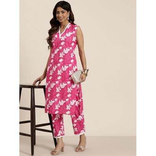 Shiv Textiles Cotton Printed Kurta Set For Women.(KP-206-Pink-2XL)