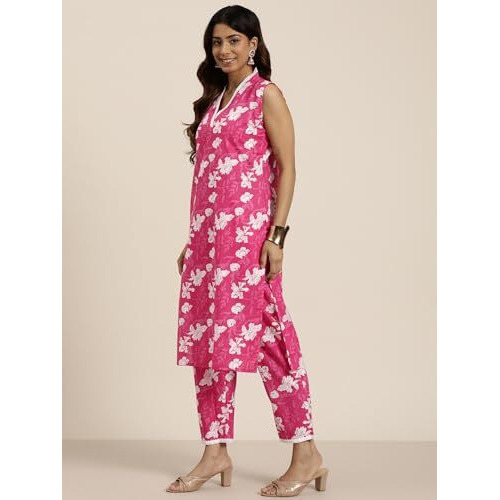 Shiv Textiles Cotton Printed Kurta Set For Women.(KP-206-Pink-2XL)
