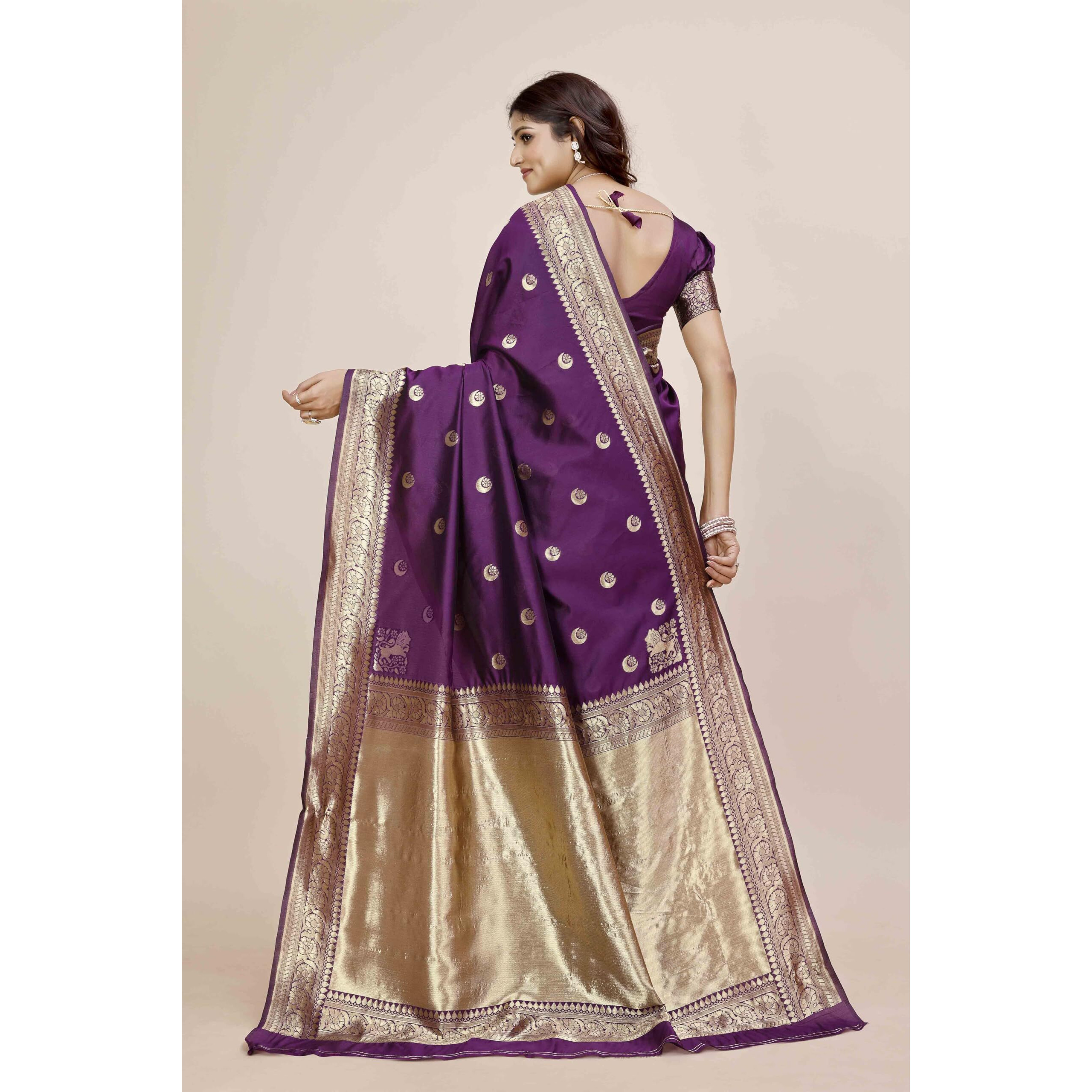 Shasmi Women's Banarasi Saree Pure Kanjivaram Silk Saree Soft new ladies 2025 Design Wear Pattu Sarees Latest Party Sari collections With Blouse Piece for Wedding sadi (PARI-219 WINE)