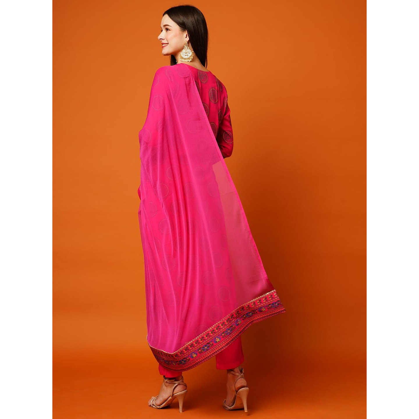 GoSriKi Women's Cotton Blend Printed Straight Kurta with Pant & Dupatta (NOV-Pink-Nw-GS_3XL_Pink_XXX-Large)