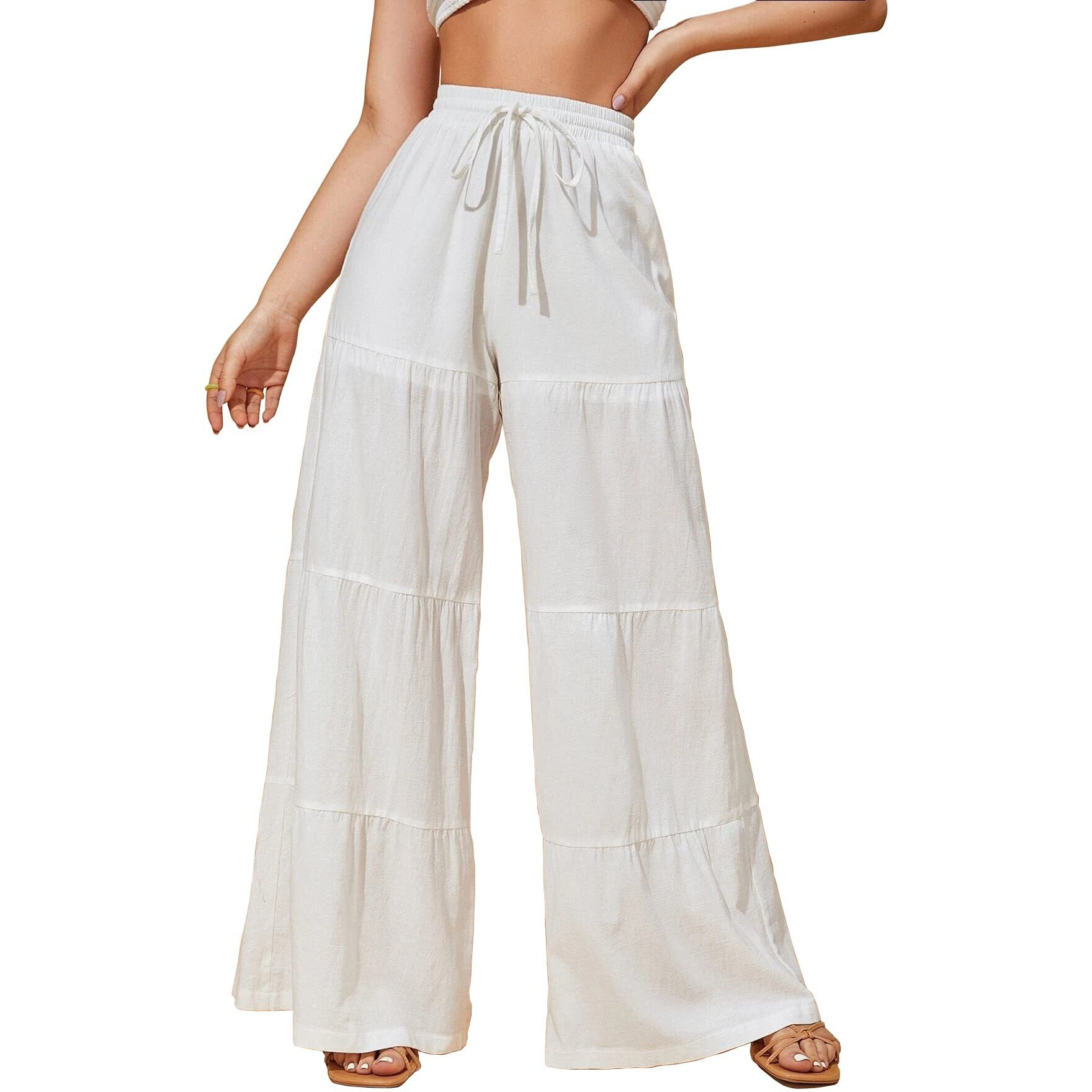Shasmi Women's White Solid Ruffle Hem Plazzo Sharara Trousers (Plazzo 68 White S)
