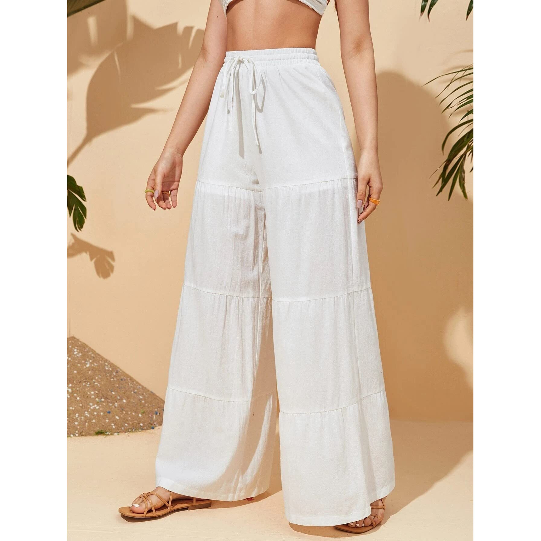 Shasmi Women's White Solid Ruffle Hem Plazzo Sharara Trousers (Plazzo 68 White S)