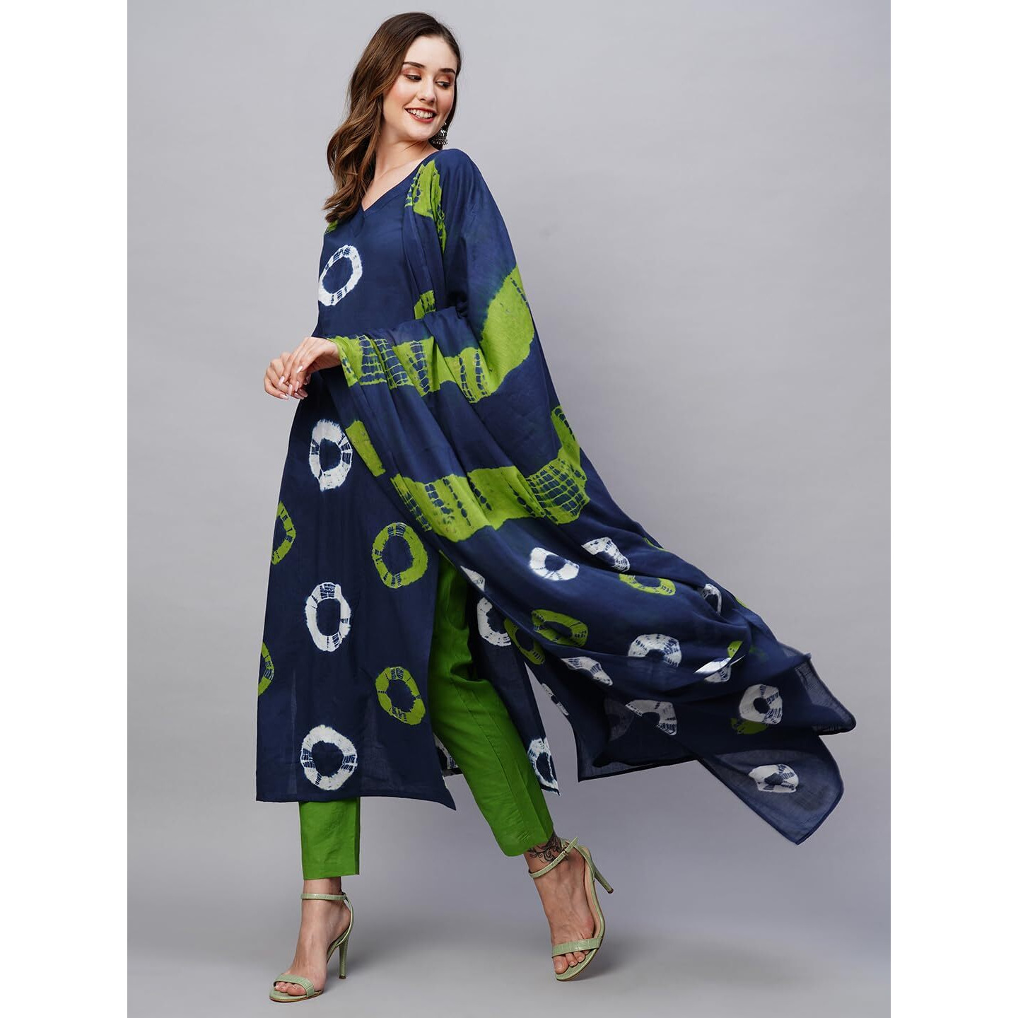GoSriKi Women's Rayon Blend Straight Printed Kurta with Pant & Dupatta (Sumitra Blue-GS_S_Blue_Small)