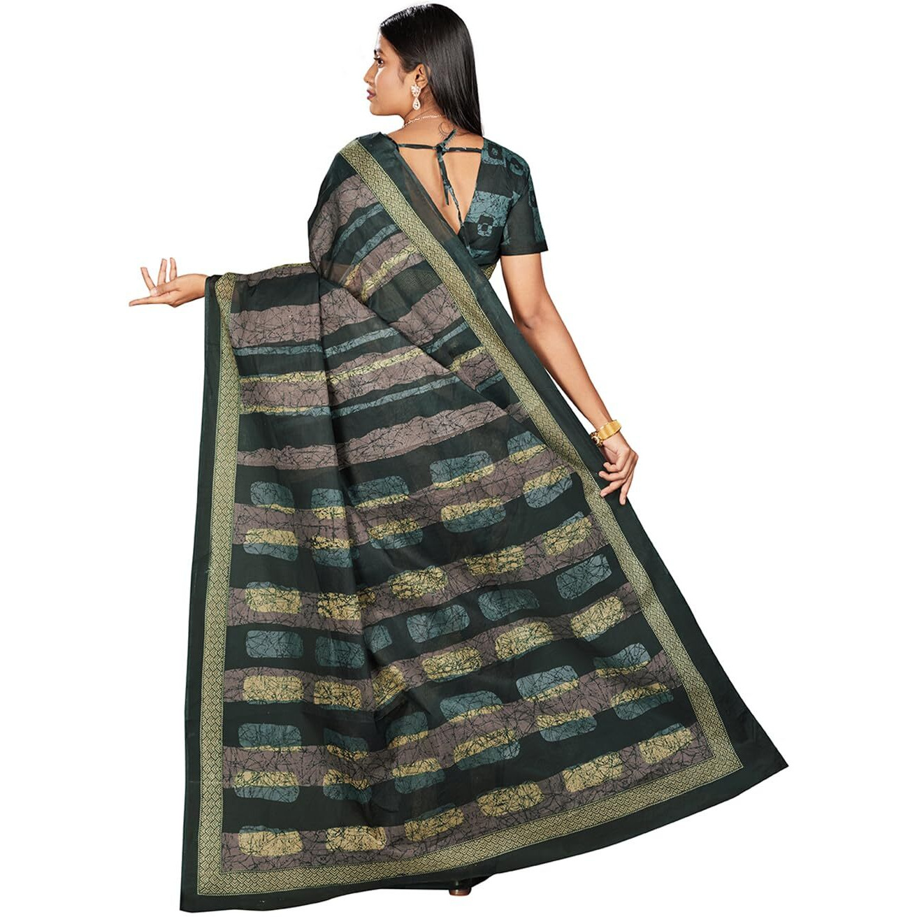 RANI SAAHIBA Women's Pure Cotton Printed Saree With Blouse Piece (SKR12201_Green 1)