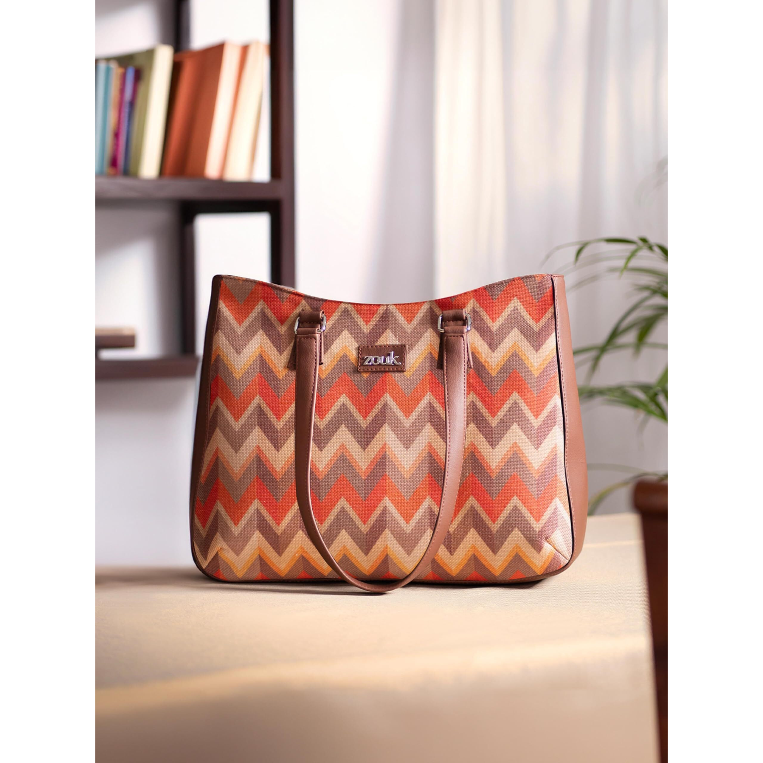 ZOUK Tidal Wave Getaway Handbag | Jute | Vegan Leather Handcrafted Tote Bag | Orange