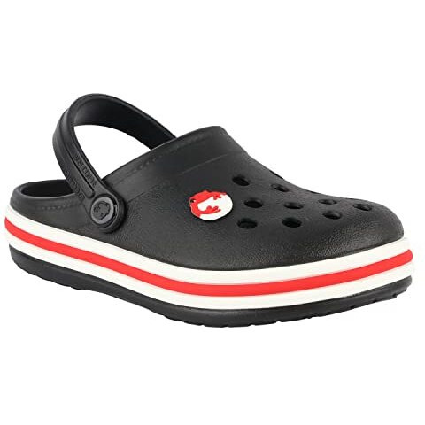 Neoz Casual Slingback Clogs for Kids with Soft Sole | Slip-On Breathable, Lightweight | Comfortable & Durable | Stylish Indoor & Outdoor Sandals Clogs for Kids, K-BEACH-NERO-RED_13