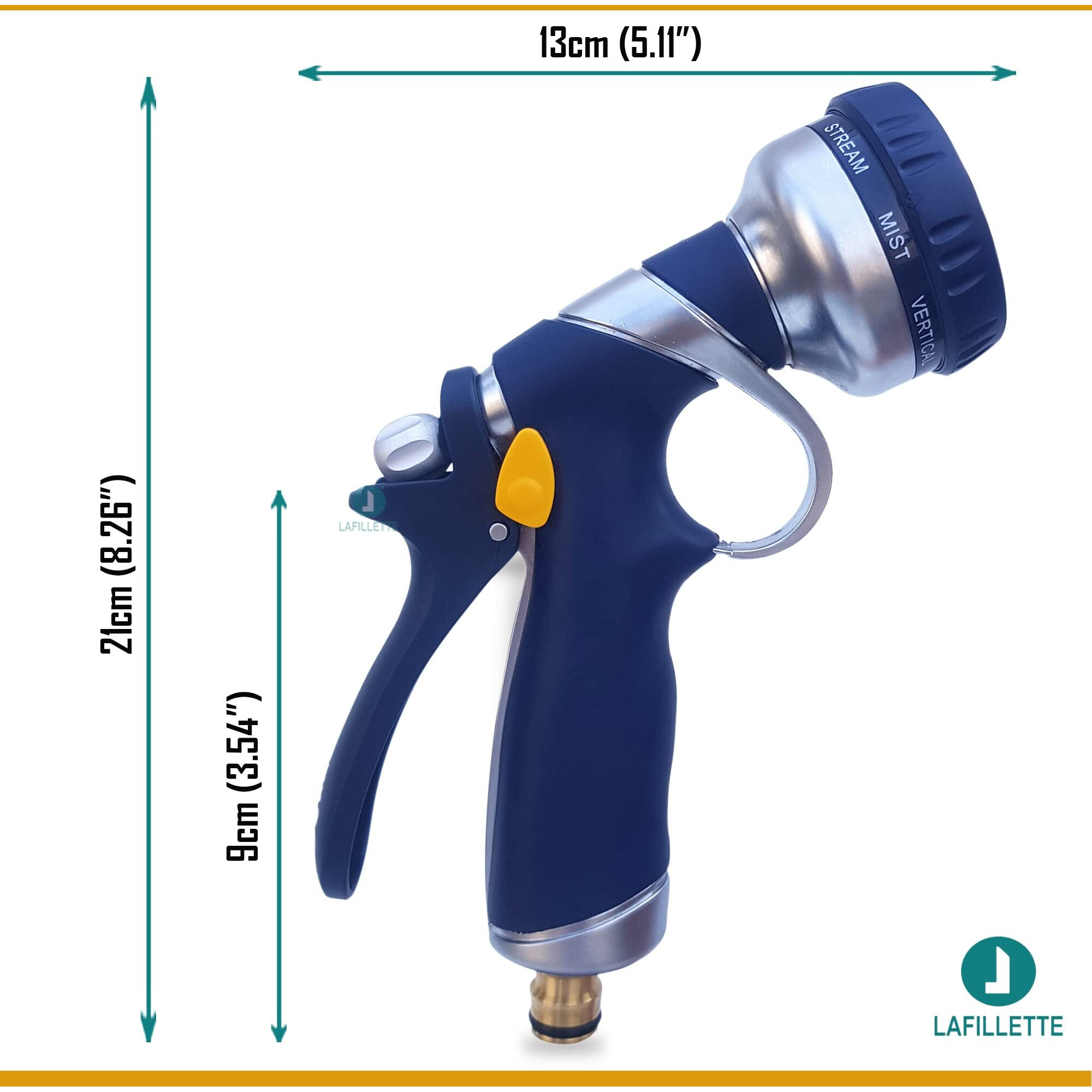 LAFILLETTE Multifunctional High Pressure Foam Water Spray Gun - Garden Hose Nozzle Hand Sprayer, 8 Pattern Metal Watering Nozzle for Car Washing, Garden Watering, Home Cleaning, Pets Washing