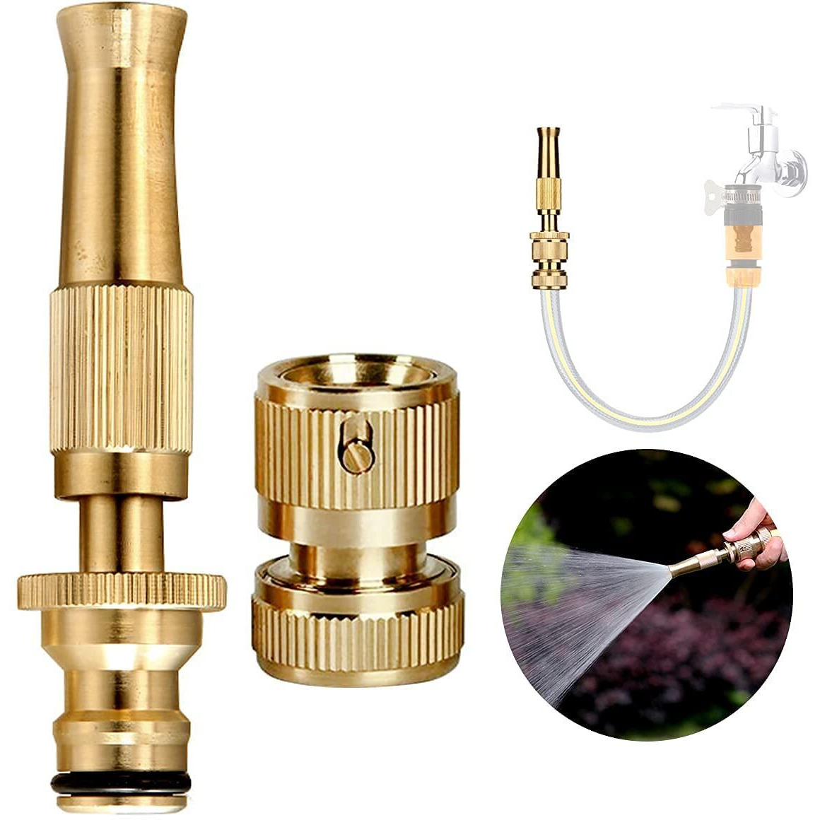 WEPTIX Brass Nozzle Water Spray Gun Water Jet Hose Nozzles Hose Pipe Spray Gun Suitable for 1/2" Hose Pipe For Gardening And Washing - Without Hose Pipe - Cleaning Sprayer Yellow