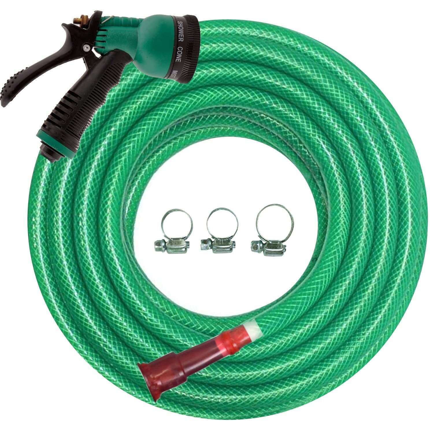 AHYRA Heavy Duty 3 Layered Braided Water Hose Pipe (Size  1/2 inch) with 7 Pattern Sprayer Gun & 3 Clamps for Garden, Car Wash, Floor Clean, Pet Bath, Easy to Connect, (10 Meter)