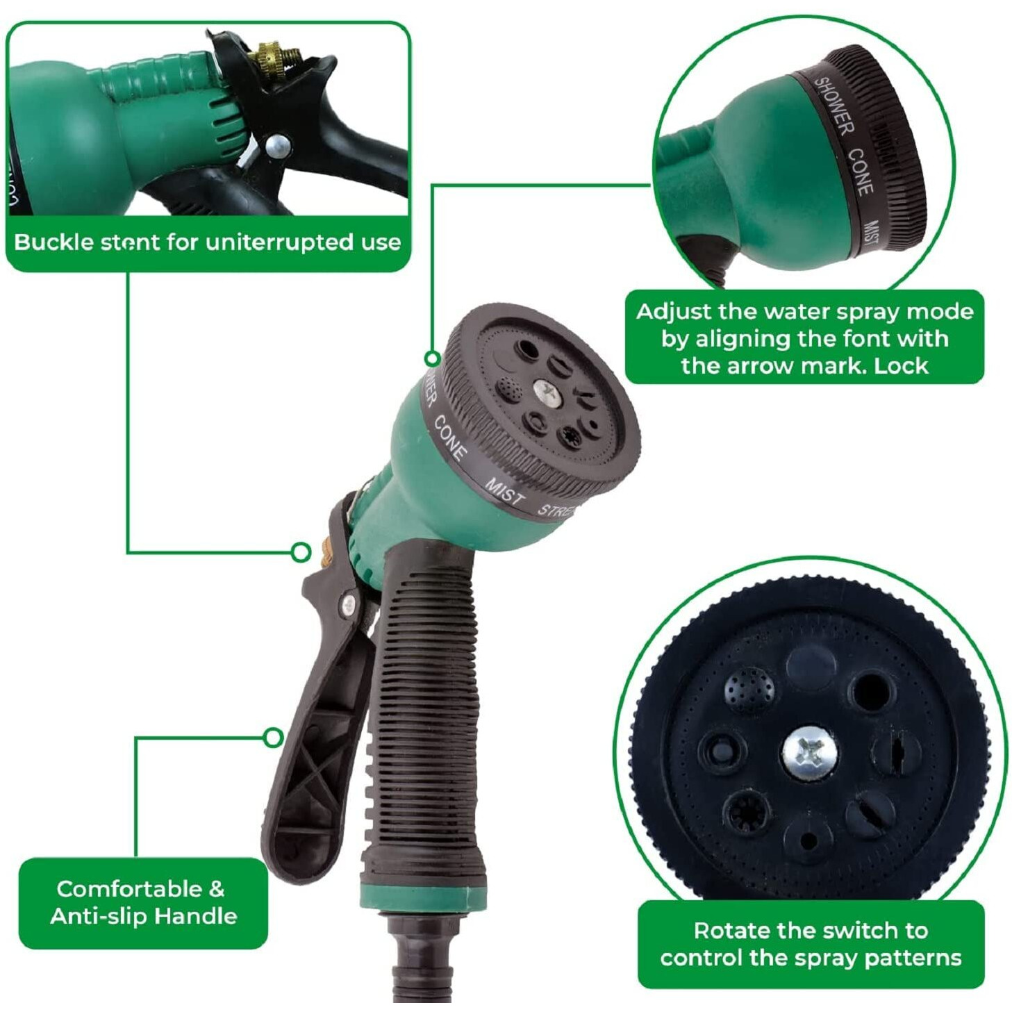 AHYRA Heavy Duty 3 Layered Braided Water Hose Pipe (Size  1/2 inch) with 7 Pattern Sprayer Gun & 3 Clamps for Garden, Car Wash, Floor Clean, Pet Bath, Easy to Connect, (10 Meter)