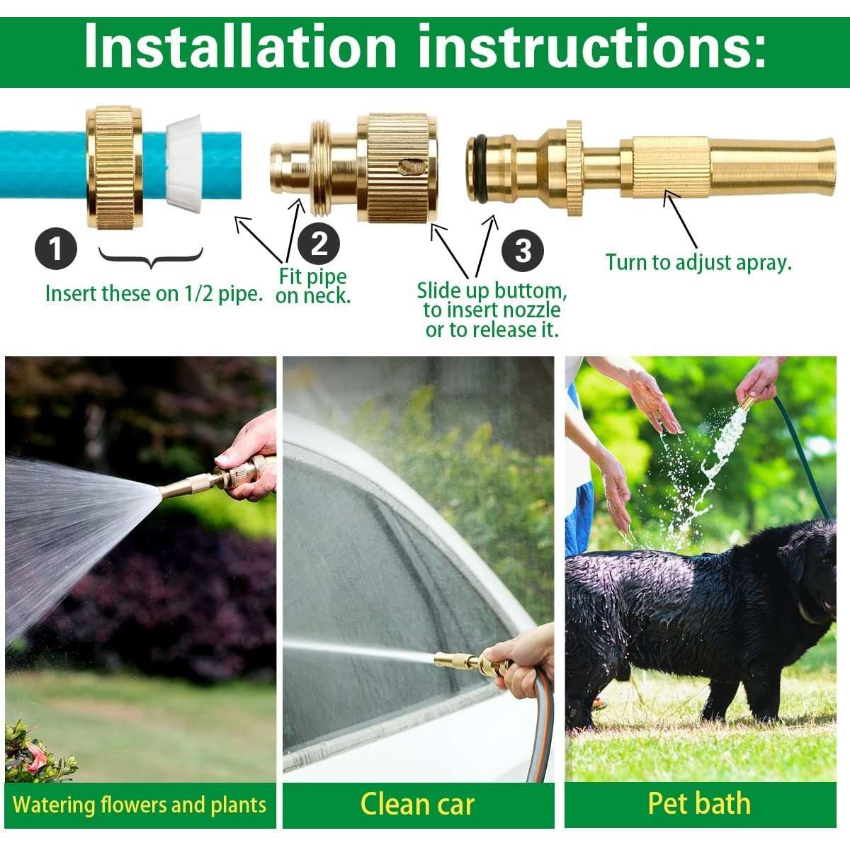 KBS Water Spray Gun Nozzle High Pressure for Pouring Flowers & Car Washing Suitable for 1/2 Inch Hose Pipe Gardening Tools