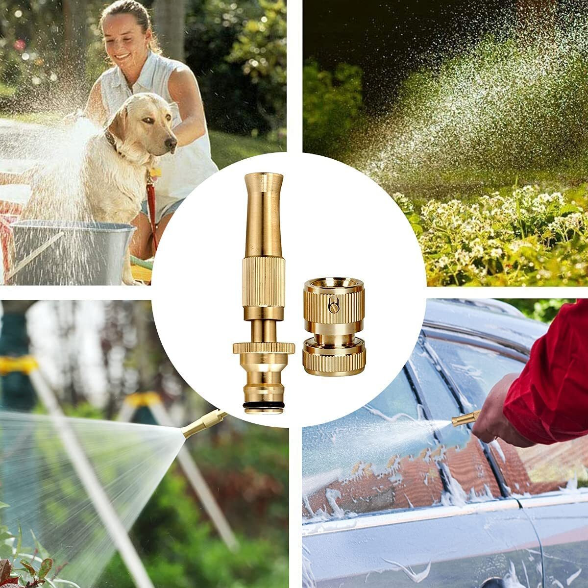 Lufarp Brass Water Spray Nozzle Suitable for 1/2" Hose Pipe Adjustable Brass Spray Nozzle Water Pressure Booster Brass Nozzle Water Spray Gun (Brass Nozzle)