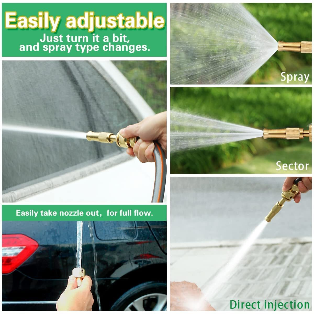 Lufarp Brass Water Spray Nozzle Suitable for 1/2" Hose Pipe Adjustable Brass Spray Nozzle Water Pressure Booster Brass Nozzle Water Spray Gun (Brass Nozzle)