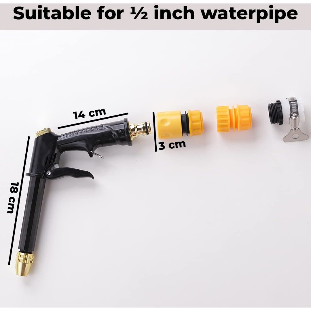 Kuber Industries Nozzle For Water Pipe|Non-Slip|Comfortable Grip|Multiple Spray Modes|Brass Nozzle Water Spray Gun For  Water Pipe|Ideal Pipe Nozzle For Car Wash,Gardening,& Other Uses|Black