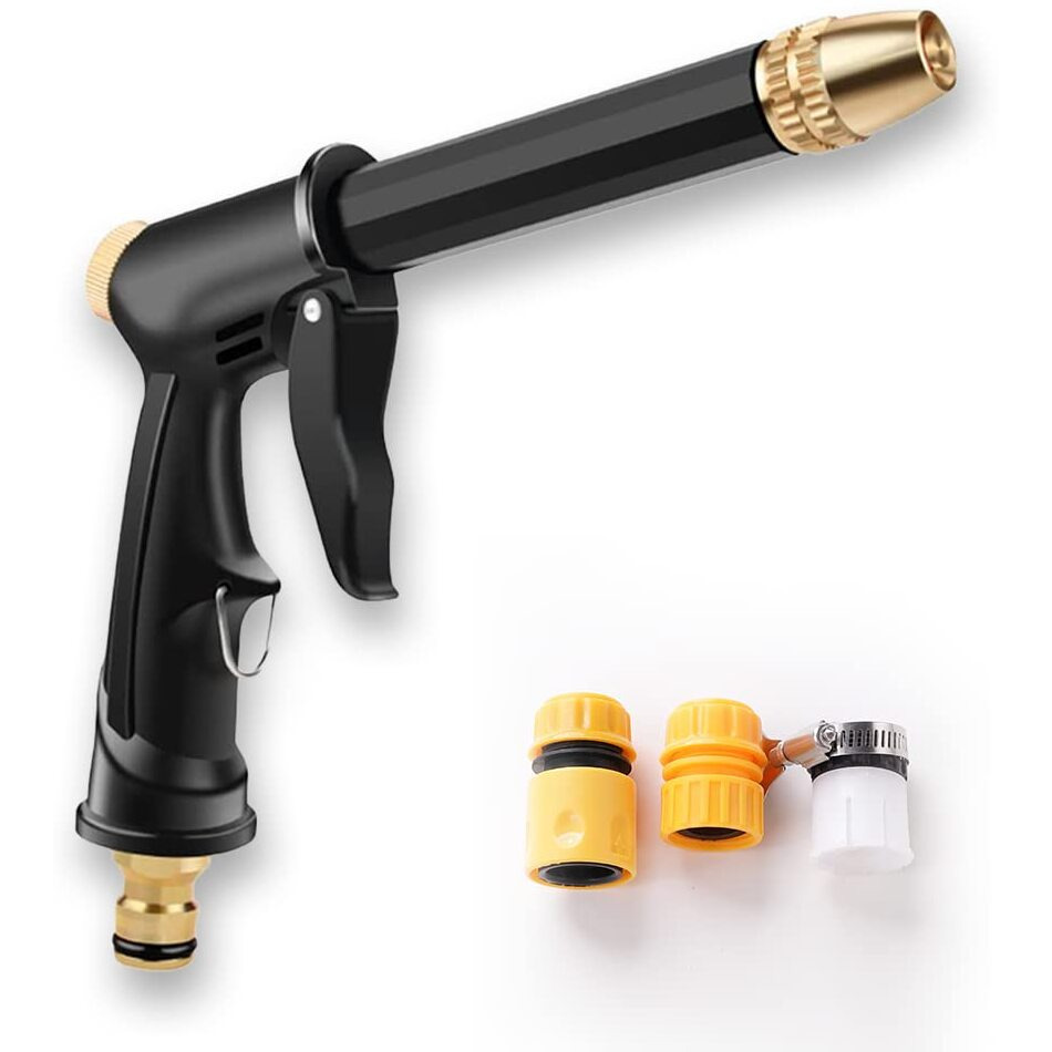 Kuber Industries Plastic Body, Metal Trigger & Brass Nozzle Water Spray Gun for Water Pipe|Non-Slip|Comfortable Grip|Multiple Spray Modes|Ideal Pipe Nozzle for Car Wash,Gardening,& Other Uses- Black