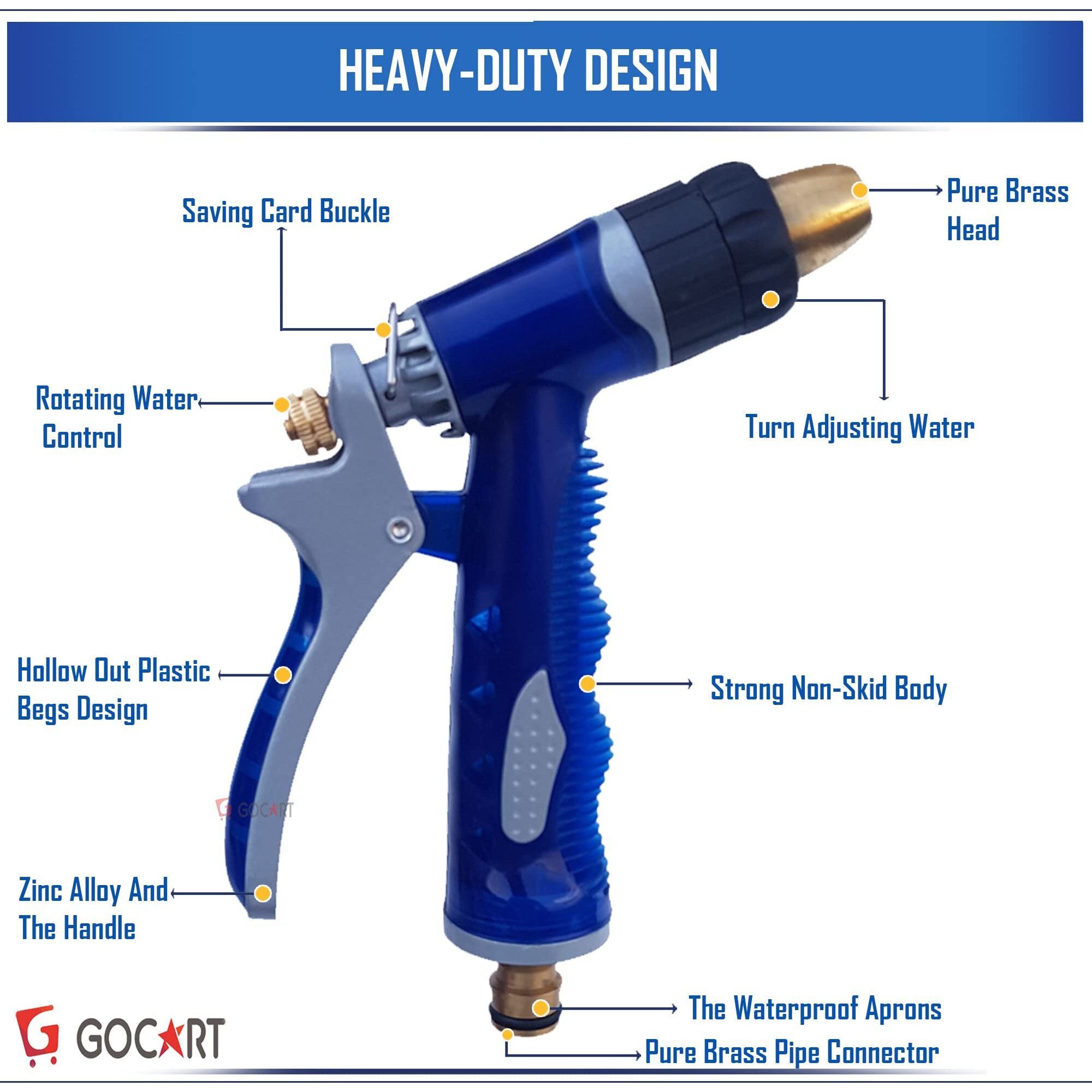 GOCART WITH G LOGO Blue Brass Nozzle Car/Bike/Gardening Wash Water Gun Spray