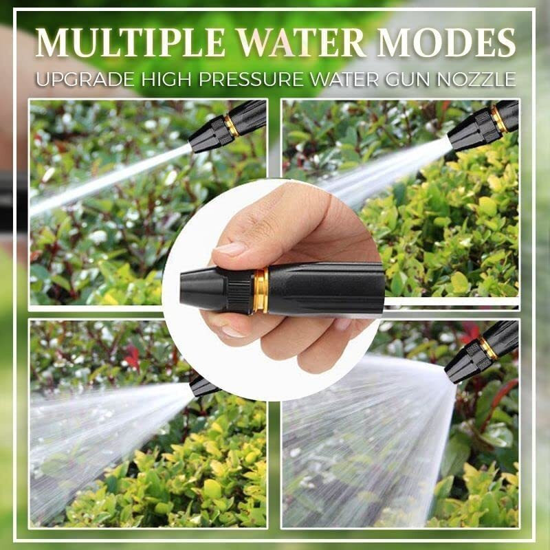 Kitssential Brass Water Spray Nozzle, 1/2, with ALL Attachments, Adjustable Water Jet Spray Gun, High Pressure, For Garden, Wash Bike-Car-Pets, 1/2" Half inch Black Nozzle + All Connectors clamp (Black Pen Nozzle with 3 Attachments)