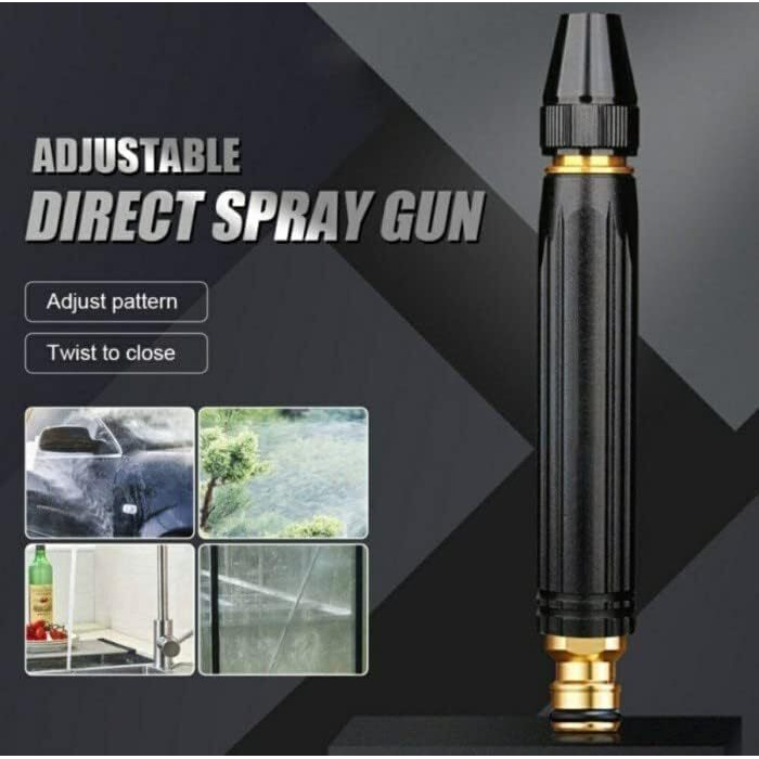 Kitssential Brass Water Spray Nozzle, 1/2, with ALL Attachments, Adjustable Water Jet Spray Gun, High Pressure, For Garden, Wash Bike-Car-Pets, 1/2" Half inch Black Nozzle + All Connectors clamp (Black Pen Nozzle with 3 Attachments)