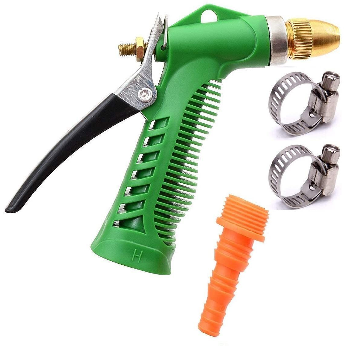 Renesmee Garden Hose Nozzle 100% Heavy Duty Metal with 2pcs Metal Grip Lock, Water Spray gun, multipurpose use for Sprayer for Watering Plants, Cleaning, Car Wash and Showering Pets, Metal Trigger Brass Nozzle Water Spray Gun
