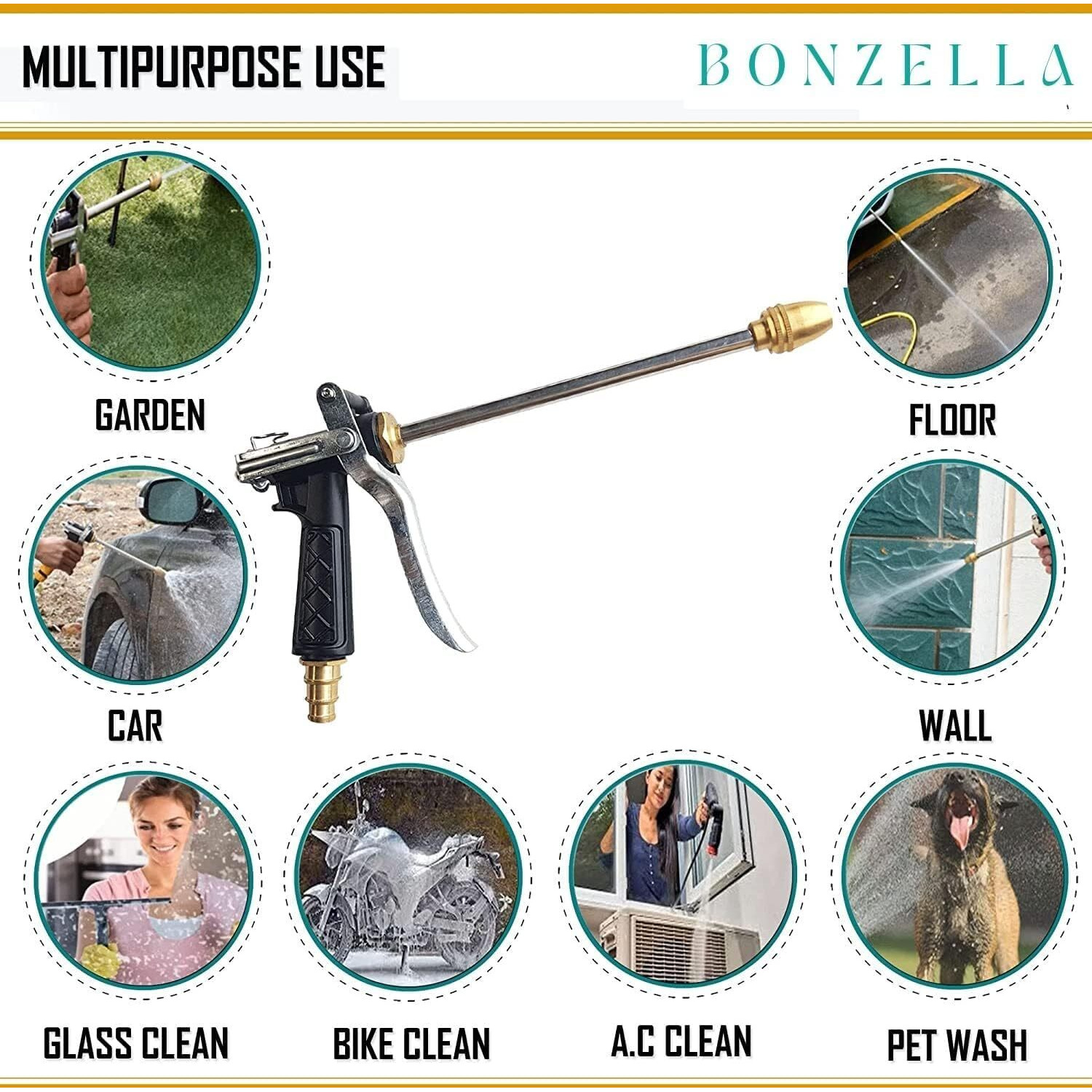 Bennort Metal Nozzle Water Spray Gun,Car Wash Nozzle,High Pressure Nozzle Water Gun Interface Hose Connector Garden Sprinkle, Water Jet For Gardening,Car And Bike Wash,Window Cleaning