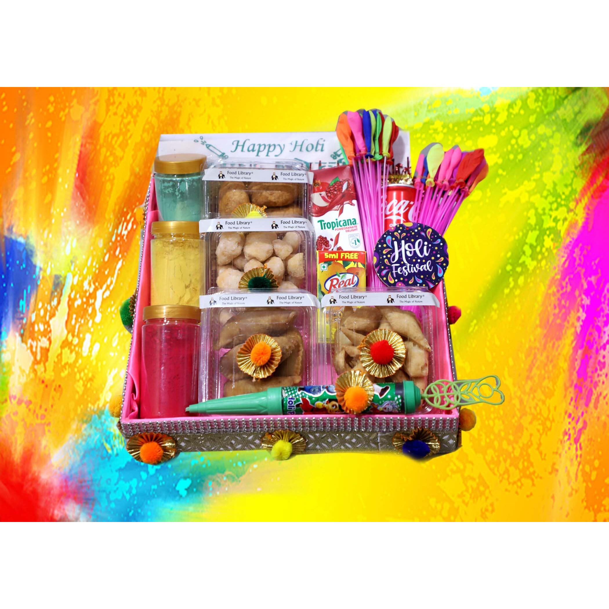 Food Library The Magic Of Nature Holi Gift Hamper | Gift Box | Festival Celebration Gift | Sweet & Namkeen Gift Box | Corporate Hamper | Colourful Delight Gift Tray.