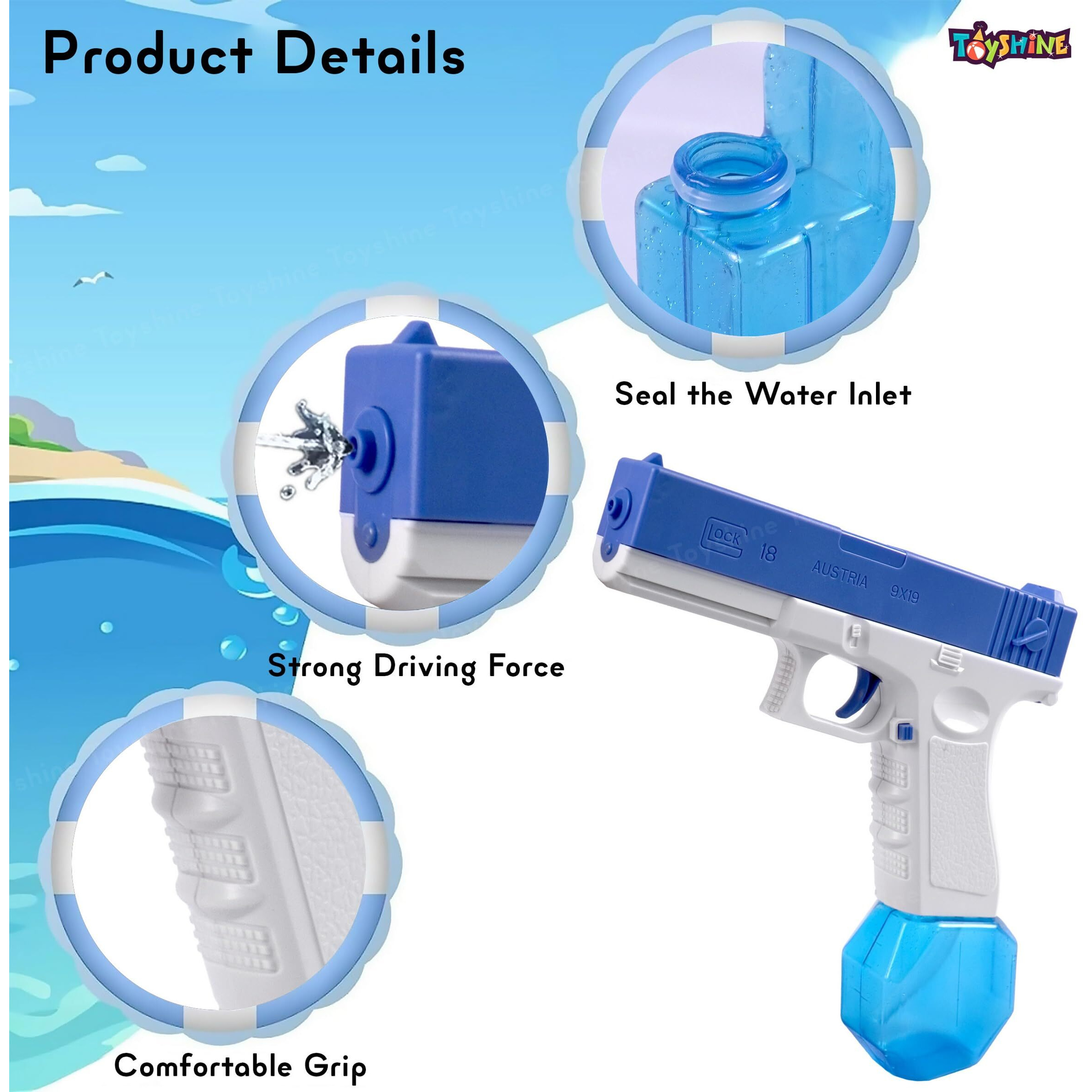 Toyshine Electric Holi Water Toy Pistol Gun Rechargeable with Pressure Mechanism for Range Upto 25-30 FT Powerful Squirt Guns for Kids Pool Beach Party Games and Outdoor Water Fun - Pink