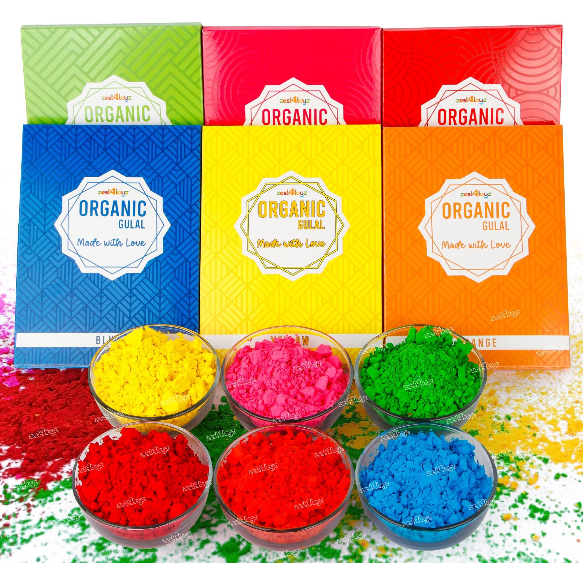 Zest 4 Toyz Holi Gulal Combo of Natural Organic Colors Holi Celebration Non-Toxic and Skin-Friendly Holi Gift Made in India (Pack of 6) Red,Blue,Green,Pink,Yellow,Orange