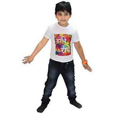 Kaku Fancy Dresses Printed White Holi T-Shirt Costume for Boys & Girls (Radhe_20-26 Years)