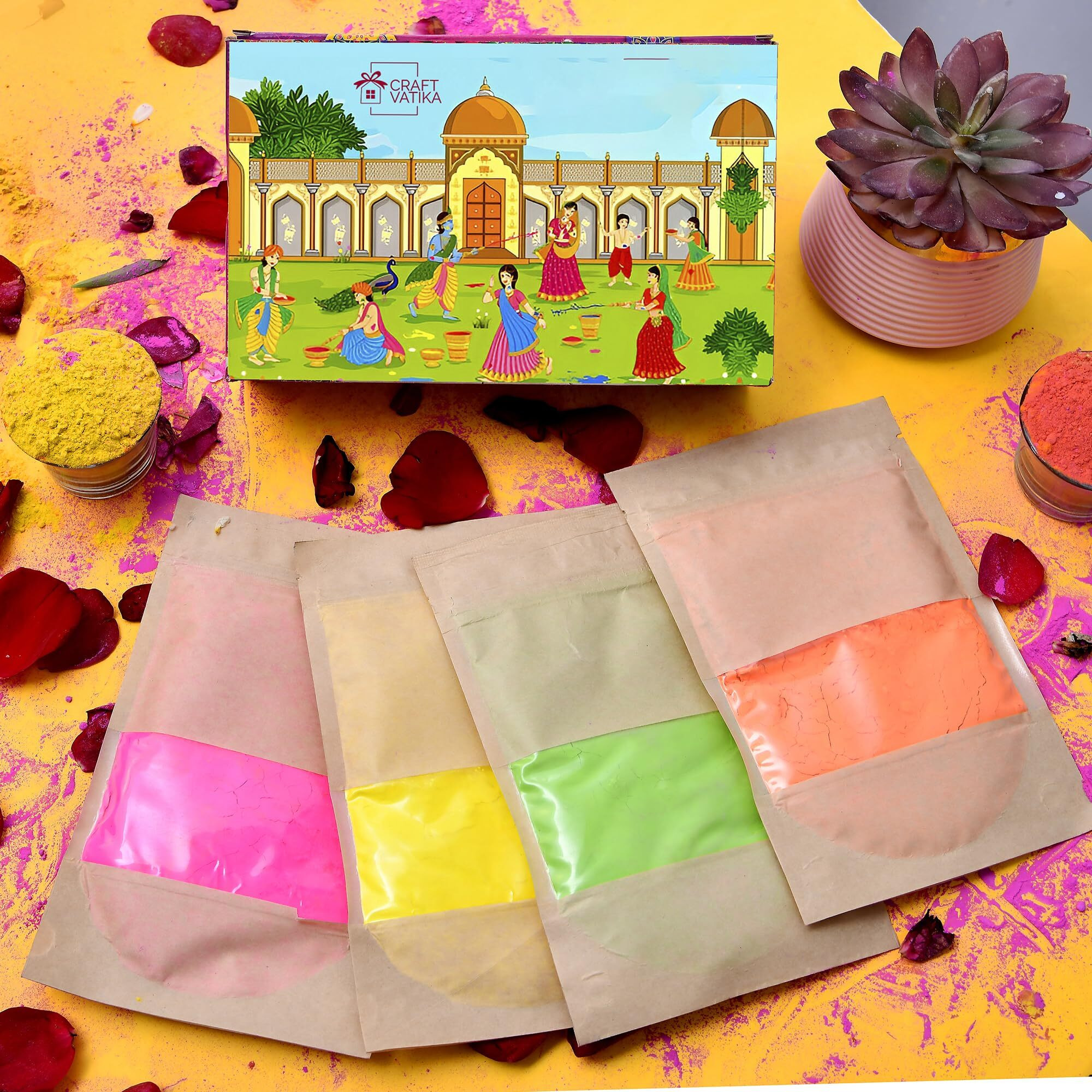 Natural & Organic Holi Colors, 640gm, Flavor x 8, 80gm Gulal Holi Colour for Family, Party, Silky, Soft & Skin Friendly, Non Toxic, 100% Safe,Holi Items Product (Set of 2)