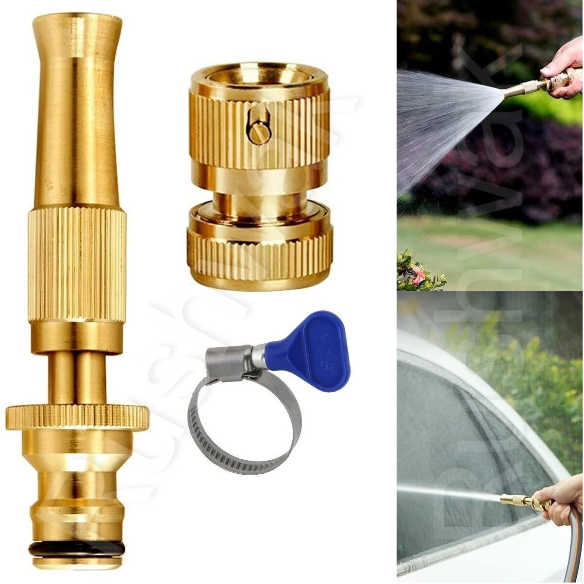 Rushwak Brass Water Spray Nozzle Suitable for 1/2" Hose Pipe Adjustable Brass Spray Nozzle Water Pressure Booster Brass Nozzle Water Spray Gun for Car Wash & Gardening Water Pressure Nozzle
