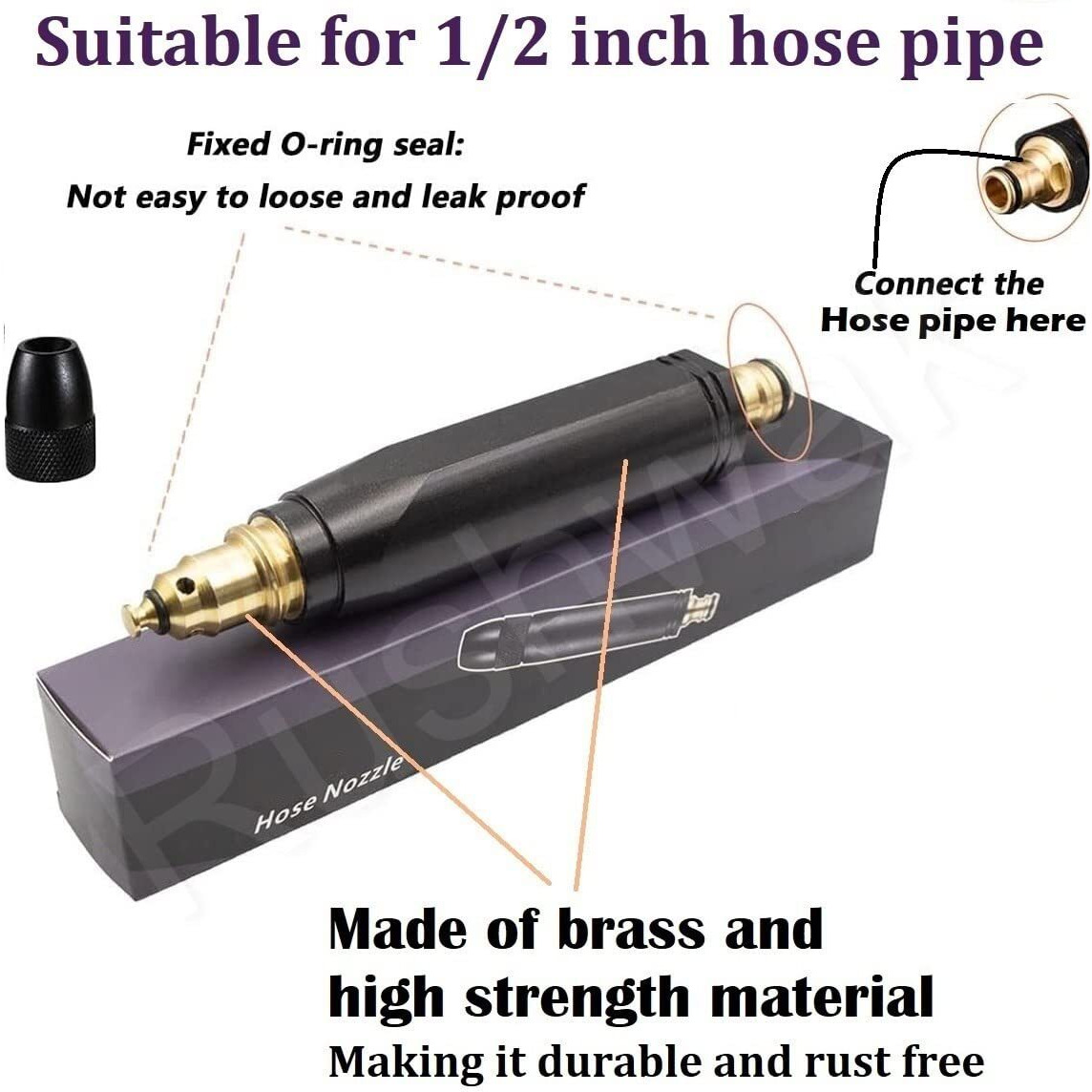 Rushwak Water Spray Gun For Car Wash Bike Washing Gun For 1/2" Hose Pipe High Pressure Water Gun Nozzle Adjustable Car Washer Gun Brass Jet Water Spray Nozzle For Garden&Window,10X2 Cm