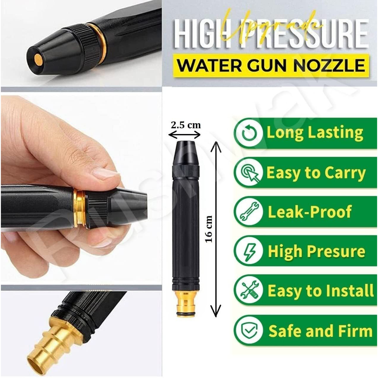 Rushwak Water Spray Gun For Car Wash Bike Washing Gun For 1/2" Hose Pipe High Pressure Water Gun Nozzle Adjustable Car Washer Gun Brass Jet Water Spray Nozzle For Garden&Window,10X2 Cm
