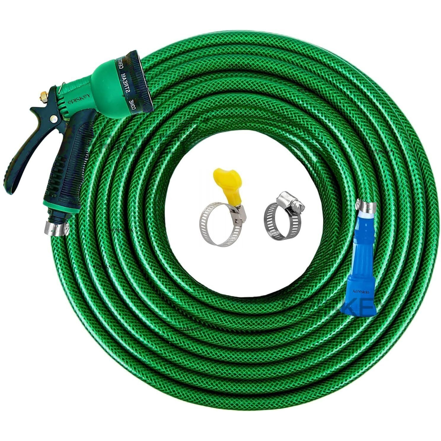 EPISKEY Heavy Duty Expandable Garden Hose - Flexible Water Pipe with Double Latex Core, 7 Pattern Spray Gun, Braided Outer Layer - Small No Kink Hose (Size  1/2 inch - Length 15 Meters)
