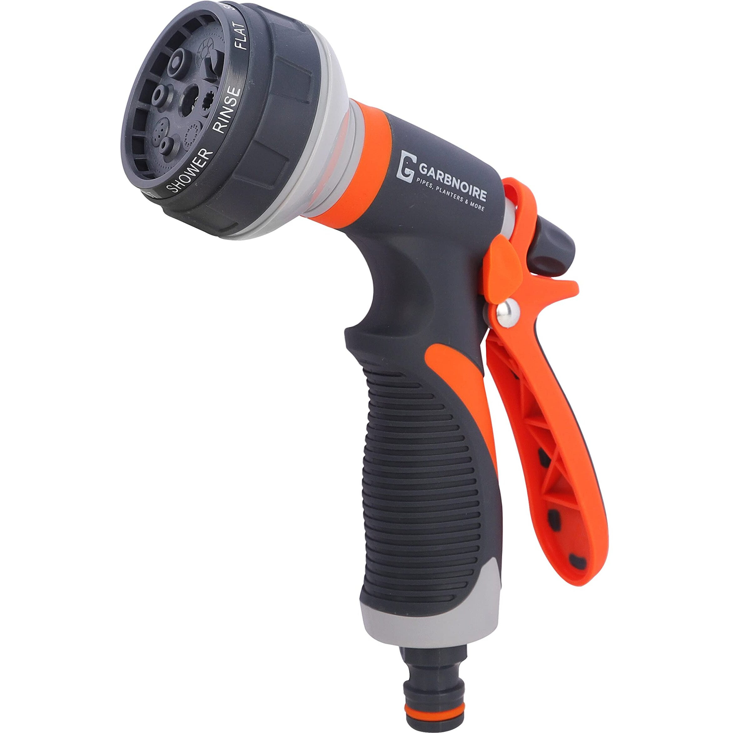 garbnoire Plastic 8 In 1 Heavy Duty Hose Nozzle Water Spray High Pressure For Gardening, Flower, Plants, Lawn| Multi Functional Cleaning, Showering Pet & Wash Cars (8 Pattern Orange Gun, (Pack Of 2))