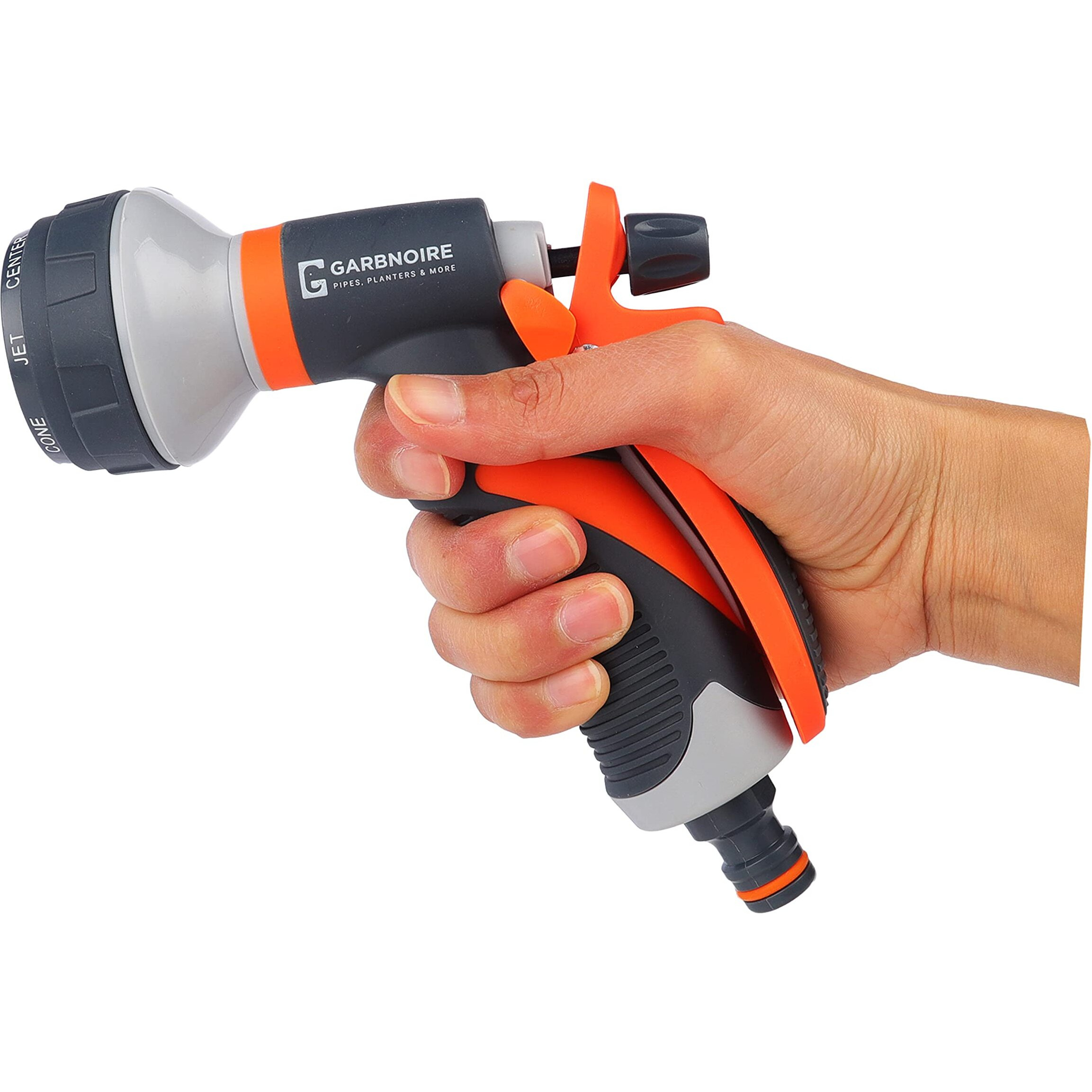 garbnoire Plastic 8 In 1 Heavy Duty Hose Nozzle Water Spray High Pressure For Gardening, Flower, Plants, Lawn| Multi Functional Cleaning, Showering Pet & Wash Cars (8 Pattern Orange Gun, (Pack Of 2))