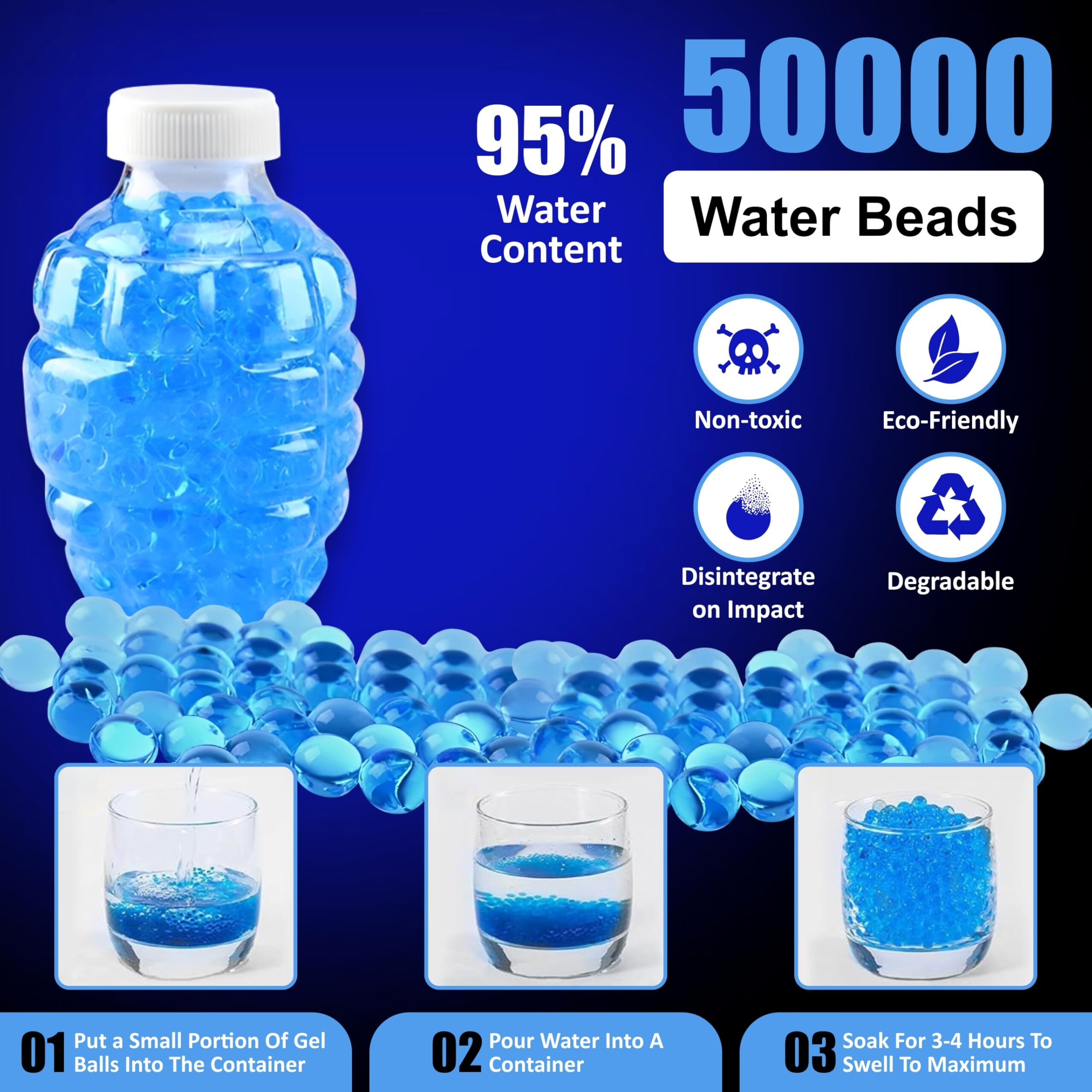 JD FRESH Ammo Gel Bullets/50000 Gel Balls/7-8 MM Water Beads for Gun/Refill Gel Blaster for Kids/Boys/Girls/Age 5-15+/Non-Toxic and Biodegradable/Balls for Transparent Vase as Home Decor(Blue)