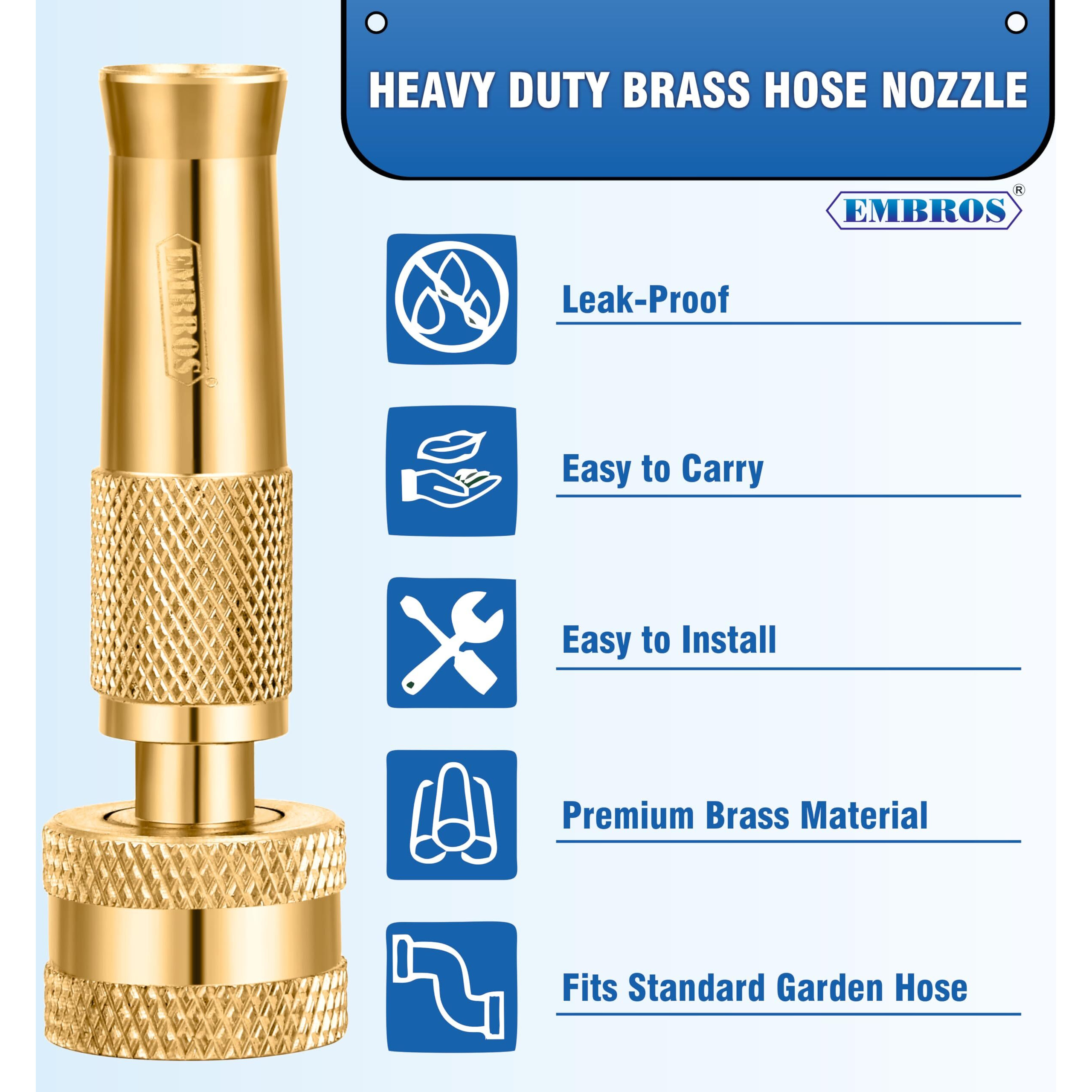 EMBROS Brass Water Spray Nozzle 1/2" Hose -Gadi dhone wala pressure nozzle,Water Jet Spray Gun for Efficient Pressure Washing Car wash Bike wash or Window wash, pet cleaning, garden & watering plant