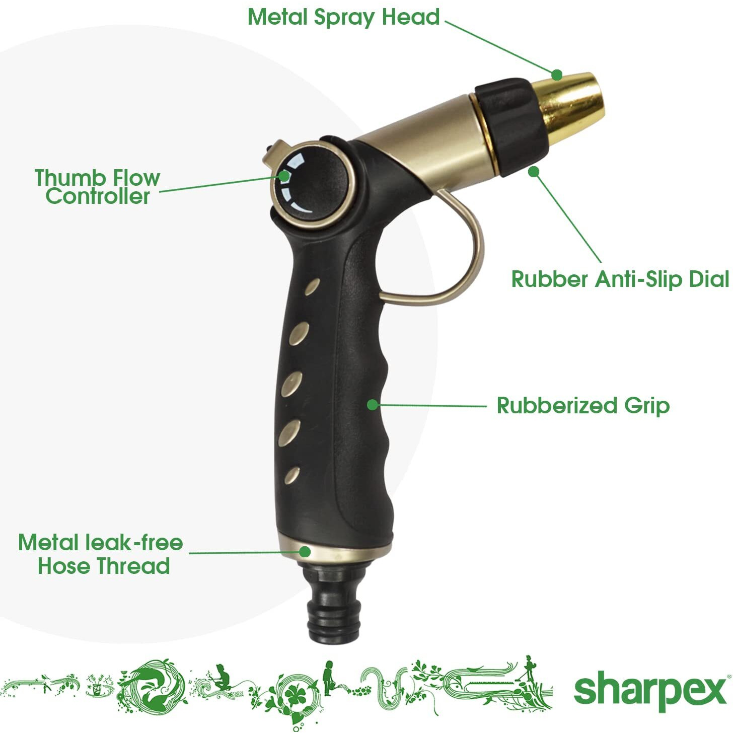 Sharpex 4 Mode Water Spray Gun for Garden Hose Nozzle, Lawn, Pet Cleaning, Car Washer, Bike Washing Spray Gun - Heavy Duty Multi Adjustable 4 Mode High Pressure Water Sprayer Gun (Black and Gold)