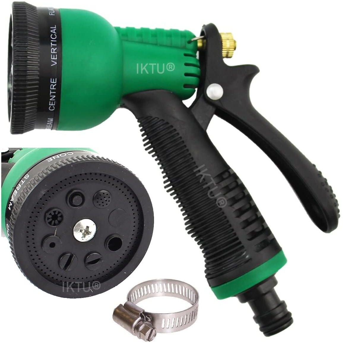 IKTU Garden Hose Nozzle, Water Spray Gun with Brass Valve Control, for Gardening, Watering Plants, Wash Car & Bike, Lawn, Shower Pets | 8 Pattern